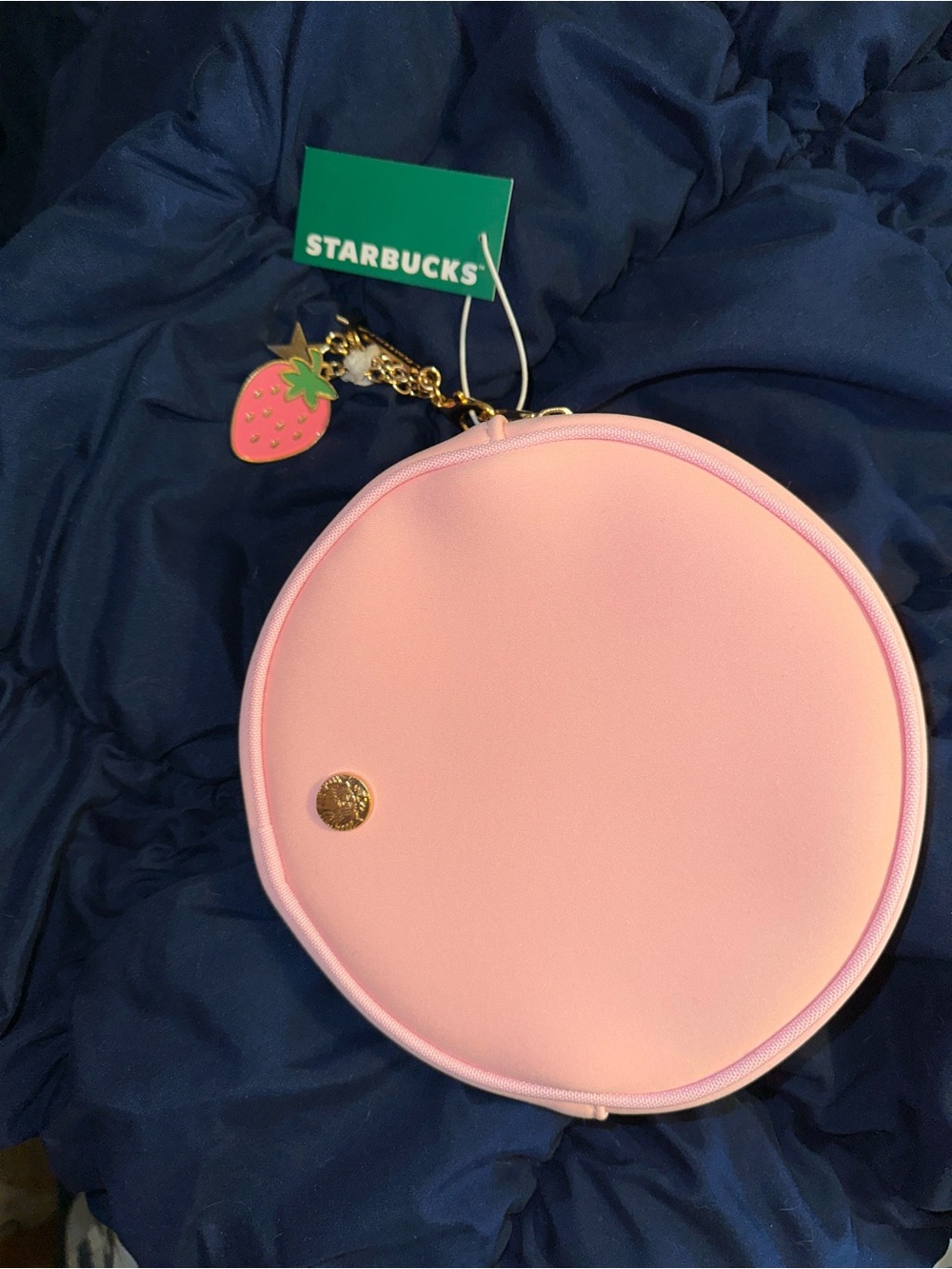 Starbucks Pink Round Coin Pouch with Strawberry Charm